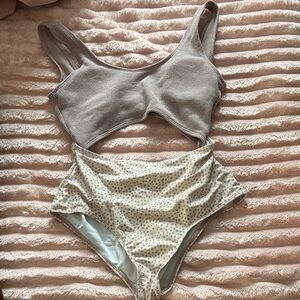 SHEIN Taupe and Cream One Piece Swimsuit